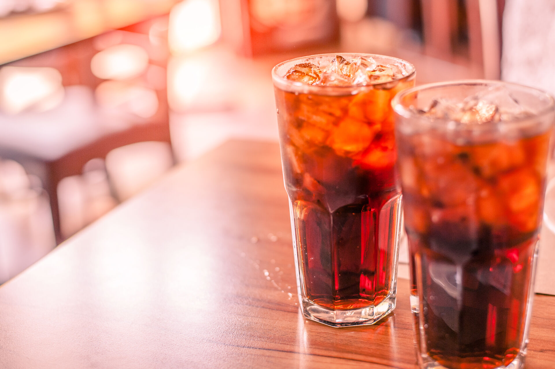 two-glass-soft-drink-with-ice-in-restaurant-background